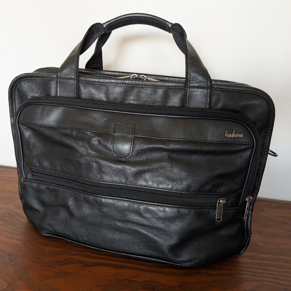 Hartmann Leather Briefcase, Black, 2 main Compartments, Expandable